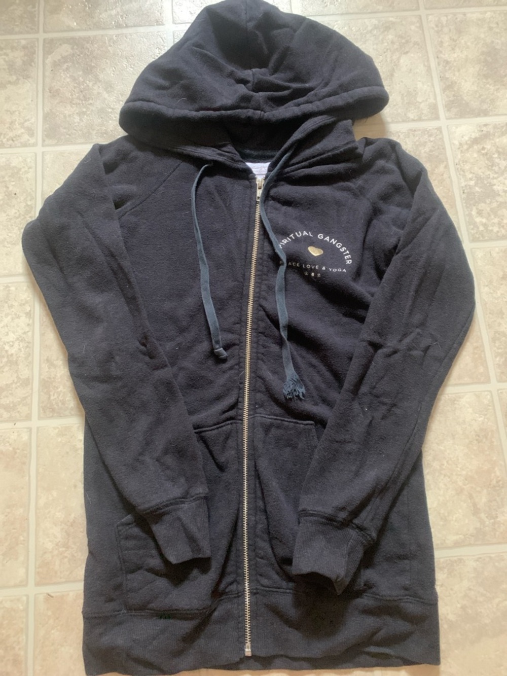 Spiritual Gangster Navy Full-Zip Hoodie with Chest Logo